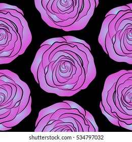 Blue and violet flower petals, close up roses, beautiful abstract seamless pattern.