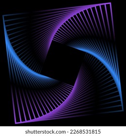 blue violet frame shape rotating over black background. Vector abstract business backdrop