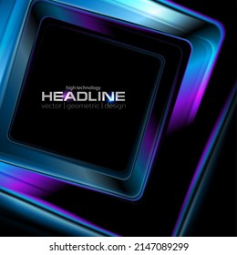 Blue and violet glossy square abstract geometric background. Vector design