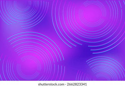Efeito de falha de fundo futurista de gradiente azul e violeta. Banner de neon vetor vibrante, cobertura de malha com círculos tecno linha