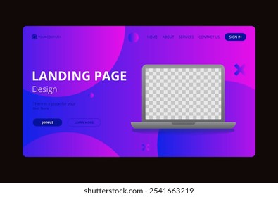 Blue and violet gradient landing page design.