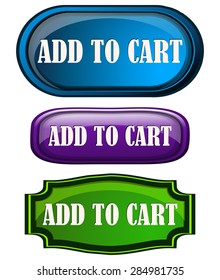 Blue, Violet and Green Add to Cart buttons, Vector Illustration. 
