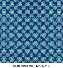 Blue, violet and green background with flowers pattern. Vector floral seamless pattern.