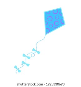 Blue and violet kite with rope and bows, child's toy, simple flat style vector illstration, simple pattern for cards, invitations, celebration design