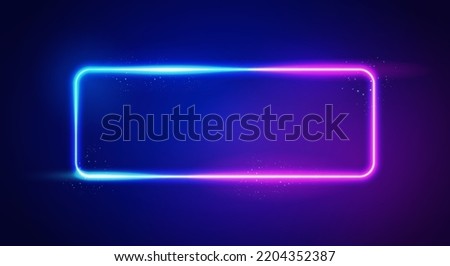 Blue And Violet Neon Color Rectangle Frame. 