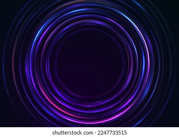 Blue violet neon laser rings abstract futuristic design. Technology vector background