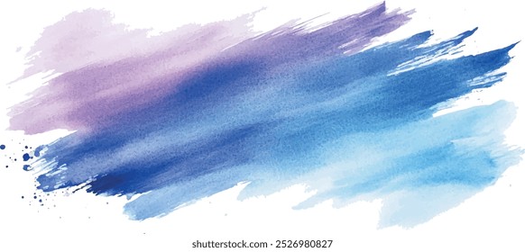 Blue violet paint artistic dry brush stroke. Watercolor acrylic hand painted backdrop for print, web design and banners. Realistic vector background texture