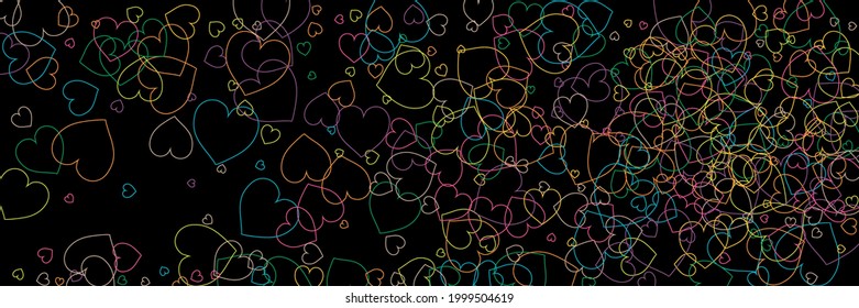 Fondo romántico del vector de neón azul violeta rosado. Patrón de arte moderno morado de color naranja colorido de la fiesta. Ilustración de arte verde del Confetti negro amarillo transparente. Amor Corazones Multicolor Impresión Arcoiris Rojo.