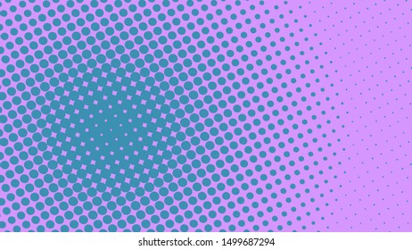 Blue and violet pop art background in retro comic style with halftone dots design isolated