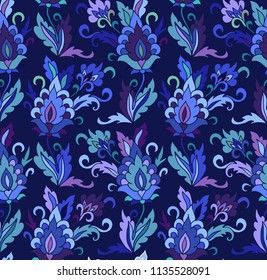 Blue  violet seamless ornamental vector floral pattern