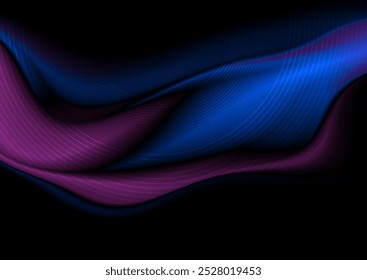 Blue violet smooth liquid wave and circle lines abstract background. Vector design