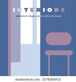 Blue and violet tonality, avant guarde cover. Title "Interiors", vector design