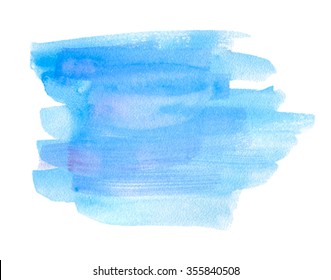 Blue violet transparent strokes hand drawn watercolor paper grain texture isolated stain on white background. Striped water brush paint abstract artistic element for design, scrapbook, decoration, web