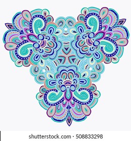 Blue and violet uncolored hand drawn pattern. Mandala pattern. Can be used as anti-stress coloring tracery. African motif. Sacred geometry