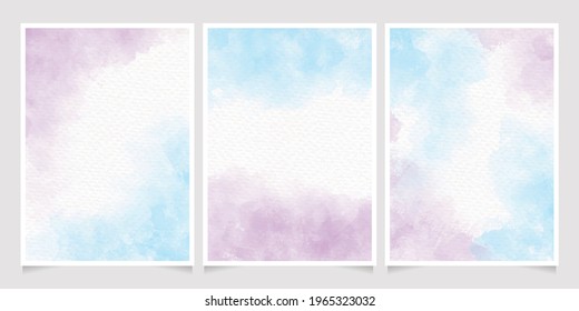 blue and violet unicorn watercolor wet wash splash invitation card background template collection