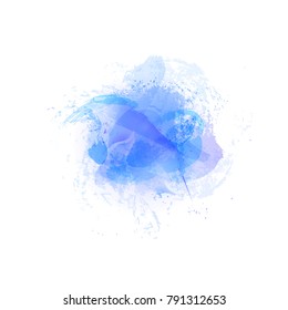 Blue and violet watercolor abstract. Hand paint art object isolated on white background. Solash banner pattern. Vector illustration