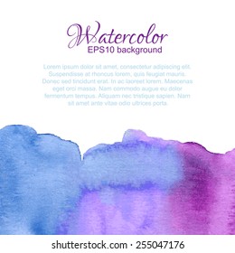 Blue, violet watercolor gradient bottom abstract frame.