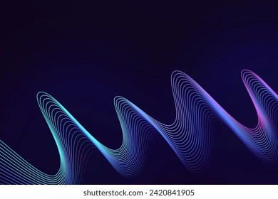 Blue and violet wave background. Vector design with neon light effect. Shiny wavy lines