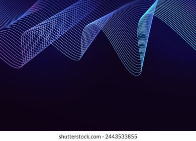 Blue and violet wave background. Vector design with neon light effect. Shiny wavy lines