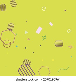 Blue Violet Wave Circle Yellow Rectangle Bright Simple Hipster Art. Orange Pastel Square Colorful Ring Purple Multicolor Design Pic. Polygonal Hearts Zigzag Pink Lime Green Geometry Illustration.