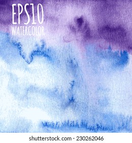 Blue, violet winter nature watercolor gradient abstract vector background.