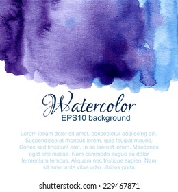 Blue, violet winter watercolor gradient top abstract frame.