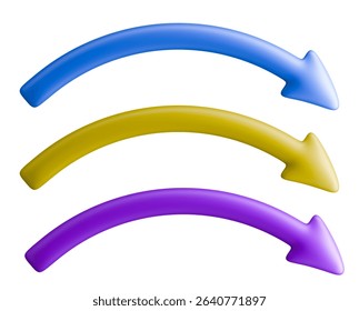 Blue violet and yellow three curved transfer arrows