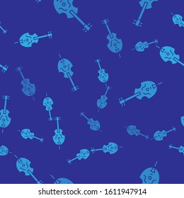 Blue Violin icon isolated seamless pattern on blue background. Musical instrument.  Vector Illustration