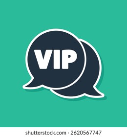 Blue Vip in speech bubble icon isolated on green background.  Vector