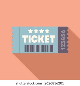 Blue vip ticket with barcode casting a shadow on pink background, concept of entertainment