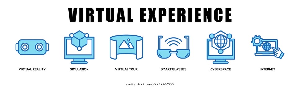 blue - Virtual Experience web banner icon vector illustration concept