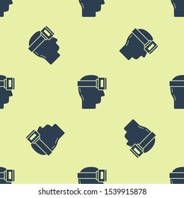 Blue Virtual reality glasses icon isolated seamless pattern on yellow background. Stereoscopic 3d vr mask.  Vector Illustration