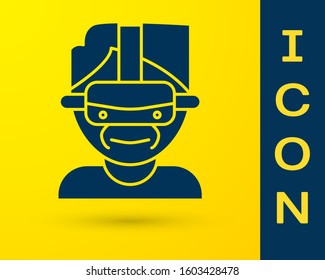 Blue Virtual reality glasses icon isolated on yellow background. Stereoscopic 3d vr mask.  Vector Illustration