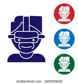 Blue Virtual reality glasses icon isolated on white background. Stereoscopic 3d vr mask. Set color icons in circle buttons. Vector Illustration