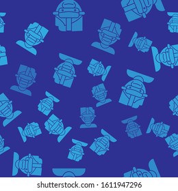 Blue Virtual reality glasses icon isolated seamless pattern on blue background. Stereoscopic 3d vr mask.  Vector Illustration