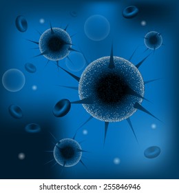Blue virus cells or bacteria on blue background vector illustration - Shutterstock ID 255846946