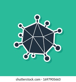 Blaues Virus Symbol einzeln auf grünem Hintergrund. Corona-Virus 2019-nCoV. Bakterien und Keime, Zellkrebs, Mikrobe, Pilze. Vektorillustration-Illustration