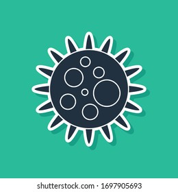 Blue Virus icon isolated on green background. Corona virus 2019-nCoV. Bacteria and germs, cell cancer, microbe, fungi.  Vector Illustration