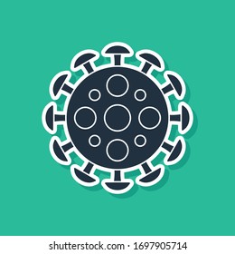 Blue Virus icon isolated on green background. Corona virus 2019-nCoV. Bacteria and germs, cell cancer, microbe, fungi.  Vector Illustration