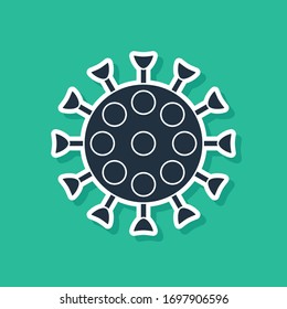 Blue Virus icon isolated on green background. Corona virus 2019-nCoV. Bacteria and germs, cell cancer, microbe, fungi.  Vector Illustration