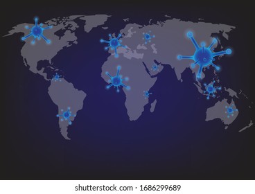 Blue virus on world map vector in illustrations on eps10 background texture.