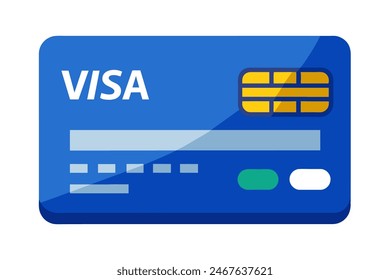 A blue visa card is displayed on a plain white background