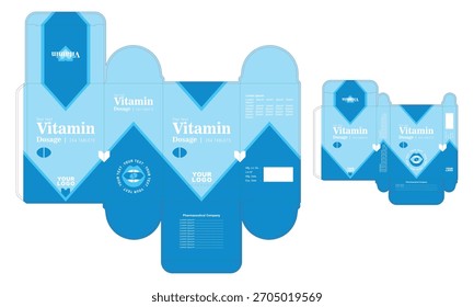 Diseño de empaquetado azul de la píldora de la vitalidad para los hombres en estilo limpio del Vector.