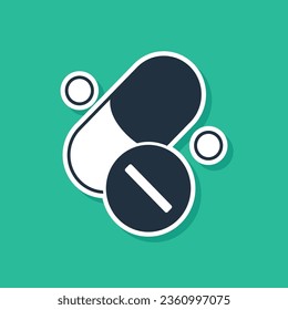 Blauer Vitamin-Komplex von Kapselpilzen Symbol einzeln auf grünem Hintergrund. Gesunder Lebensstil.  Vektorgrafik