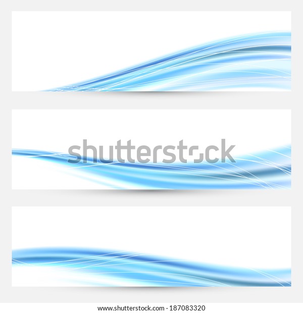 Blue vivid swoosh satin soft wave\
divided business cards collection. Vector\
illustration