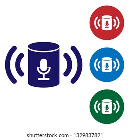 Blue Voice assistant icon isolated on white background. Voice control user interface smart speaker. Set color icon in circle buttons. Vector Illustration