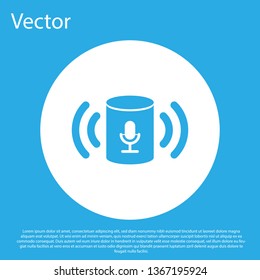 Blue Voice assistant icon isolated on blue background. Voice control user interface smart speaker. White circle button. Flat design. Vector Illustration