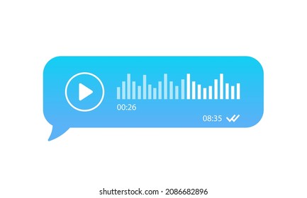 Los mensajes de voz azul se burbujan sobre fondo blanco. Correspondencia de mensajería de voz. Ola sonora con imitación de voz. Vector