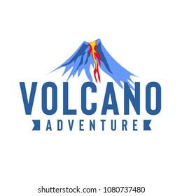 Blue volcano illustration with lava melting on it. Volcano logo template design vector. Volcano expedition logo vector