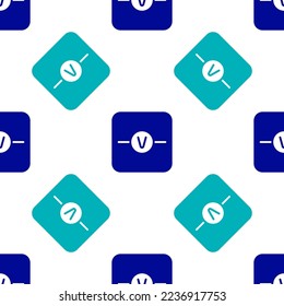 Blue Voltmeter electronic component icon isolated seamless pattern on white background. Electricity physics scheme for education.  Vector